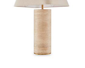 Corina Table Lamp - Travertine Marble and Textured Linen