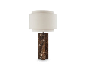 Asos Table Lamp - Brown Emperador Marble and Textured Linen