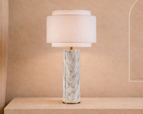 Aulis Table Lamp - Grey Marble with Antique Brass