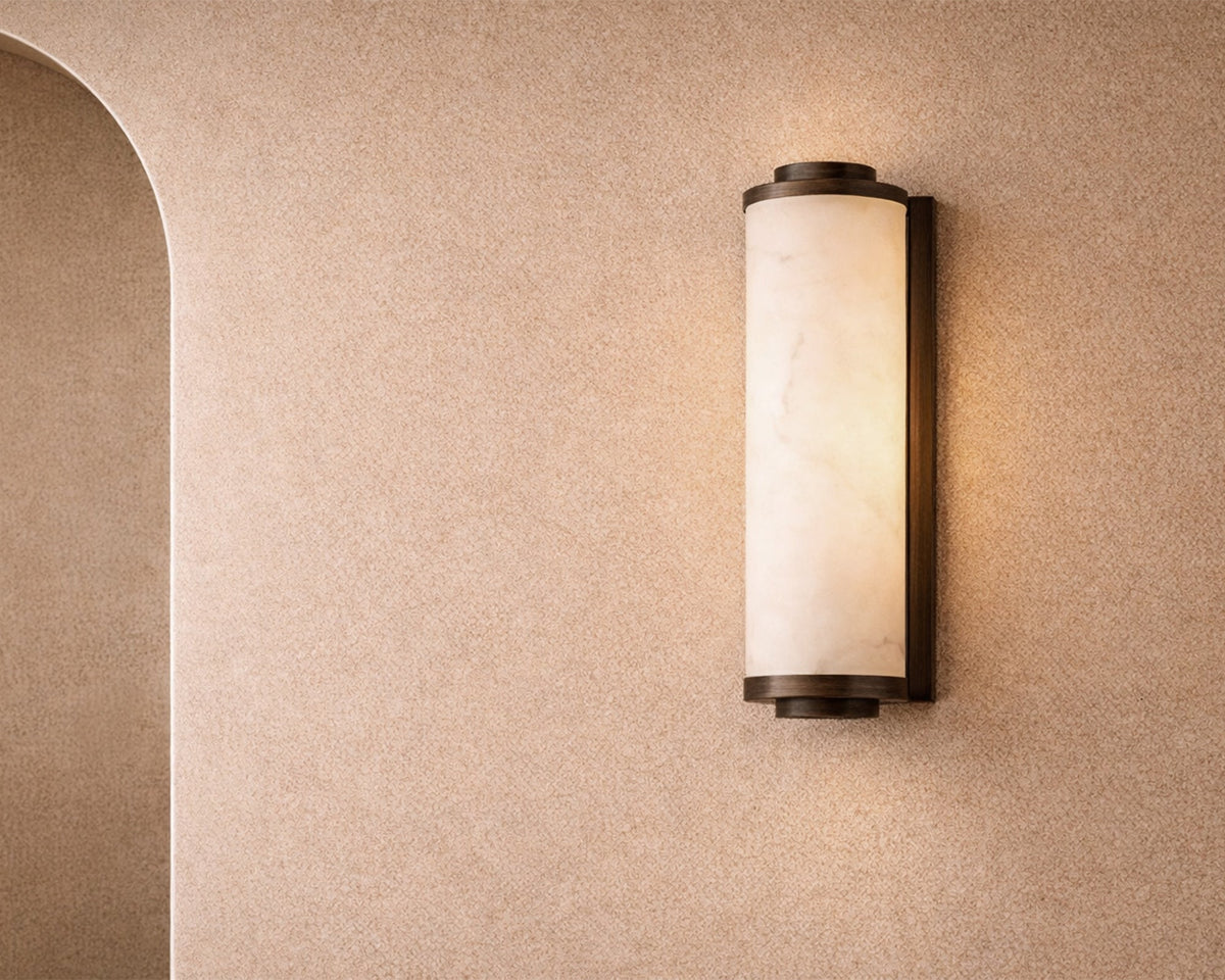 Fento IP44 (Small) Wall Light - Antique Bronze and Alabaster Effect