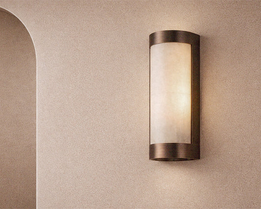 Vetra IP44 Wall Light - Natural Selenite Glass and Brushed Bronze