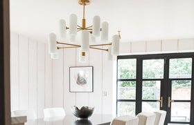 Pawson Chandelier - Brass & White Glass