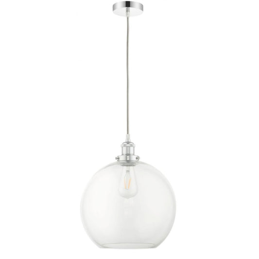 Lewis 1 Light Medium Glass Ball Pendant Polished Chrome