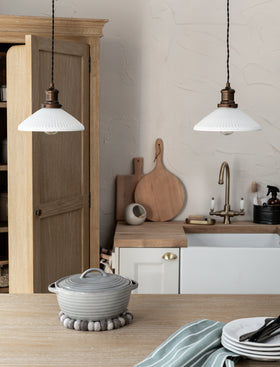 Beaulieu Double Pendant Light Fluted Cone - Antique Bronze - Chalk