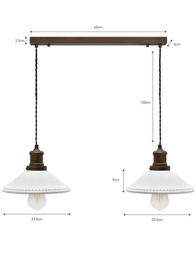 Beaulieu Double Pendant Light Fluted Cone - Antique Bronze - Chalk
