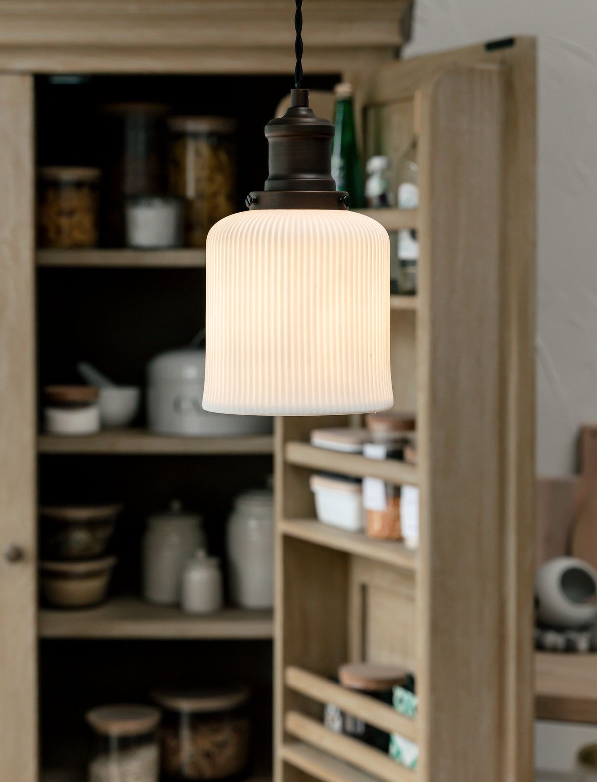 Beaulieu Pendant Light Fluted Cylinder - Antique Bronze - Chalk