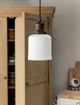 Beaulieu Pendant Light Fluted Cylinder - Antique Bronze - Chalk