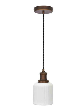 Beaulieu Pendant Light Fluted Cylinder - Antique Bronze - Chalk