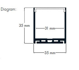 Suspended LED Profile - Double Deep / Wide PRO35S Black 35 x 35mm
