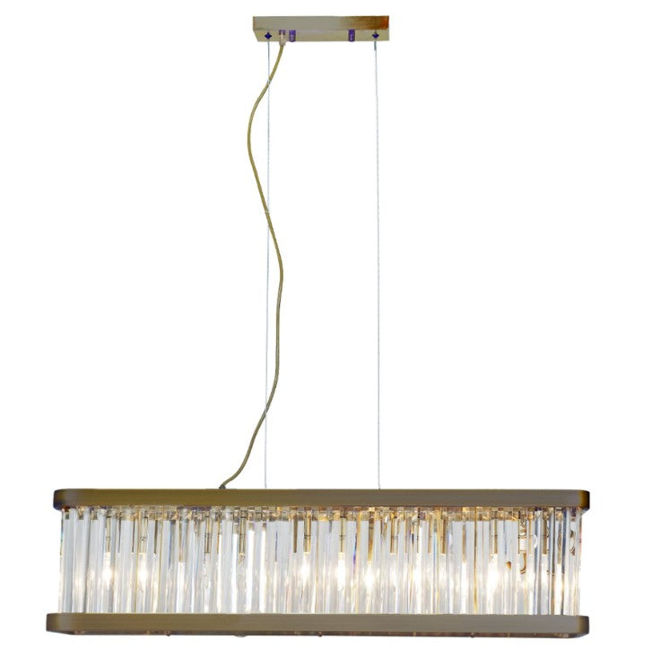 Pandora 5 Light Long Crystal Bar Pendant Antique Brass