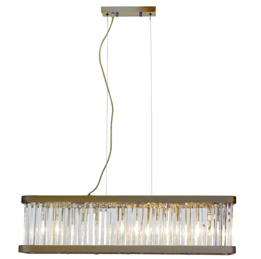 Pandora 5 Light Long Crystal Bar Pendant Antique Brass