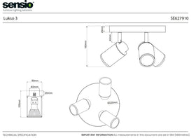Sensio Lukso 3 Bathroom Ceiling Light