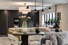 Aris Pendant Lamp - Black Metal and White Linen