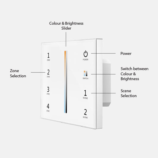 4 Zone Tuneable White Wall Touch Switch RF & DMX