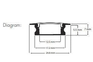 Recessed LED Profile - Deep PRO2R Black 25 x 14mm
