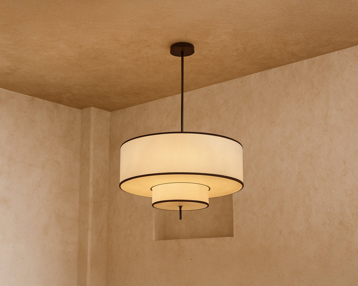 Aris Pendant Lamp - Black Metal and White Linen