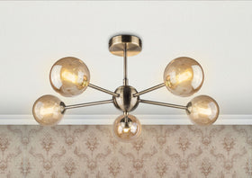 Barbara 5 Light Semi Flush Antique Brass