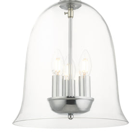 Bell 3 Light Clear Glass Pendant Polished Chrome