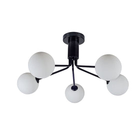 Lando 5 Light Semi Flush Matt Black with Opal Ball