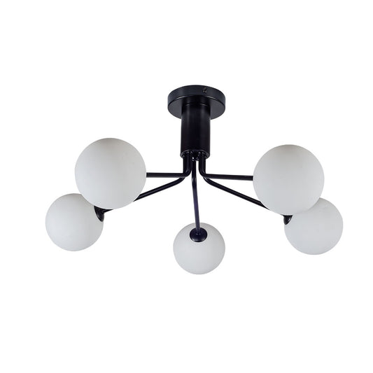 Lando 5 Light Semi Flush Matt Black with Opal Ball