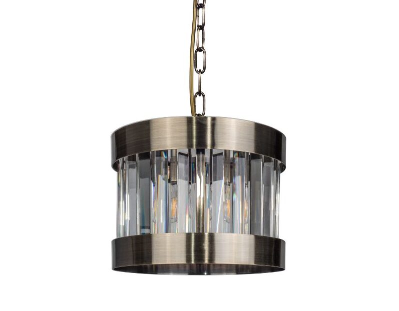 Pandora 1 Light Crystal Pendant Antique Brass