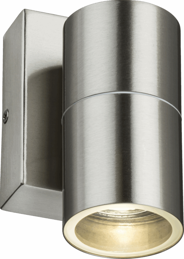 230V IP54 GU10 Fixed Single Wall Light with Photocell Sensor - Brushed Chrome