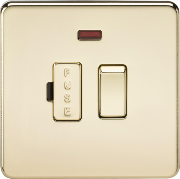 13A Switched Fused Spur Unit with Neon - Polished Brass