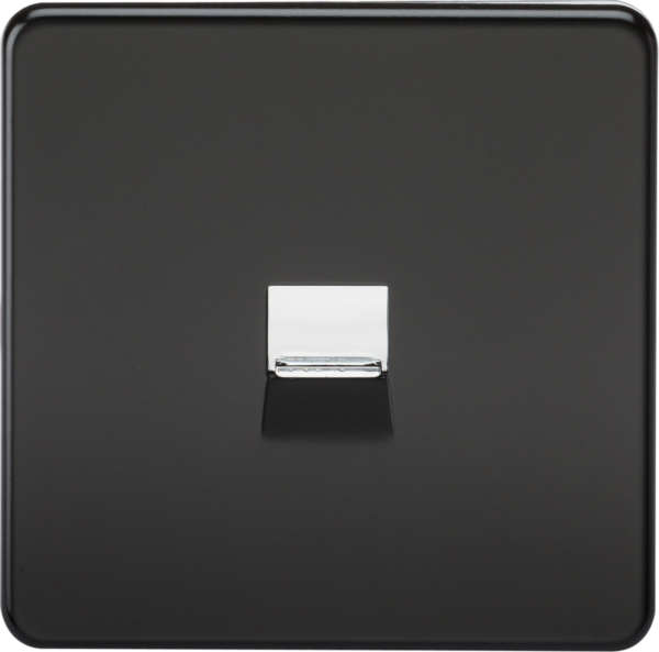 Telephone Extension Socket - Matt Black with Chrome Shutter