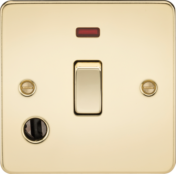 20A 1G DP Switch with Neon & Flex Outlet - Polished Brass