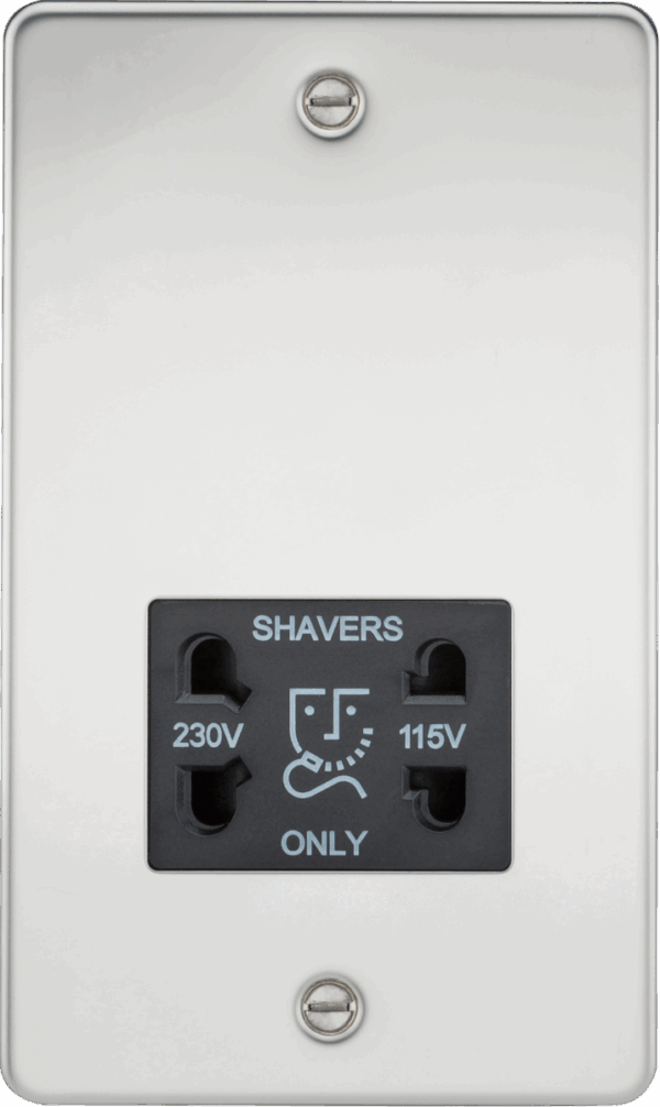 115/230V Dual Voltage Shaver Socket - Polished Chrome with Black Insert