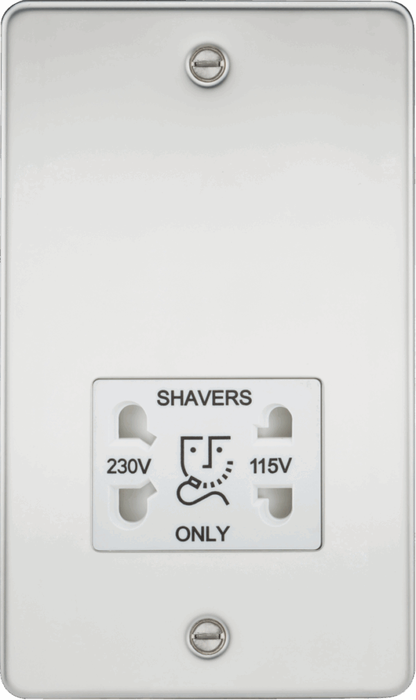 115/230V Dual Voltage Shaver Socket - Polished Chrome with White Insert