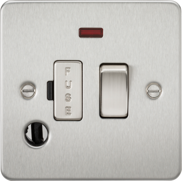 13A Switched Fused Spur Unit with Neon & Flex Outlet - Brushed Chrome