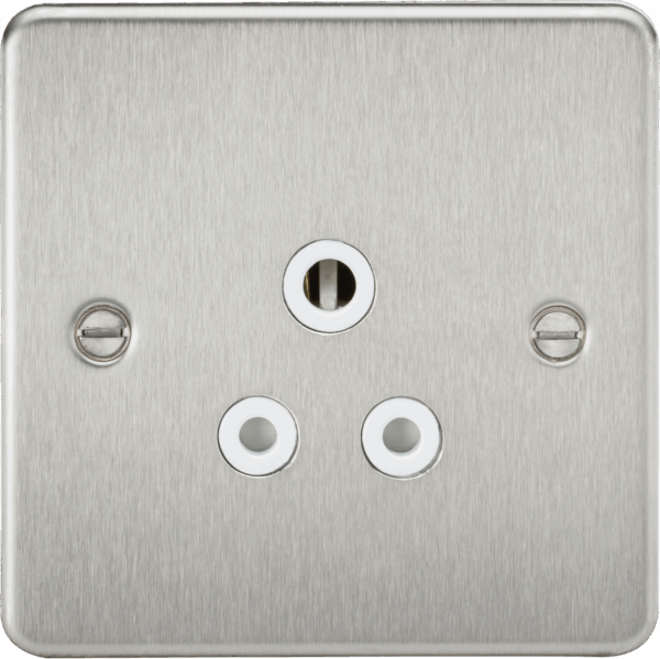 5A Unswitched Socket - Brushed Chrome with White Insert