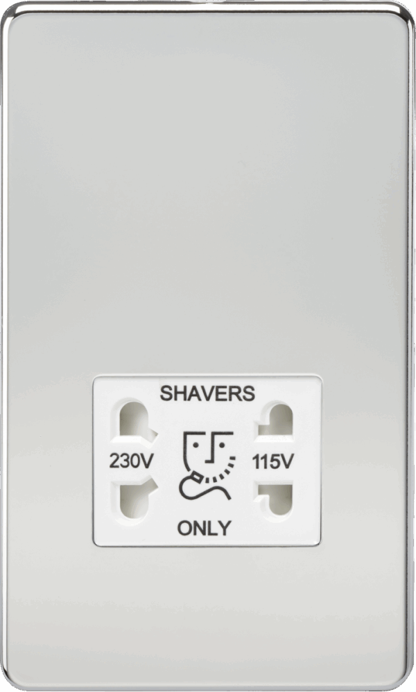 115V/230V Dual Voltage Shaver Socket - Polished Chrome with White Insert