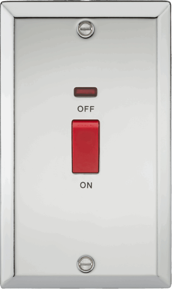 45A DP Switch with Neon (double size) - Bevelled Edge Polished Chrome