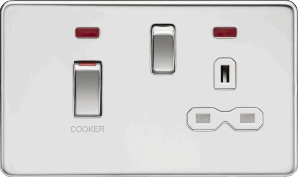 45A DP Switch & 13A Socket with Neons - Polished Chrome with White Insert