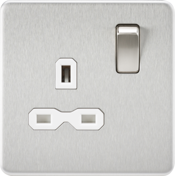 13A 1G DP Switched Socket - Brushed Chrome with White Insert