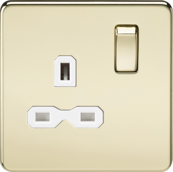 13A 1G DP Switched Socket - Polished Brass with White Insert