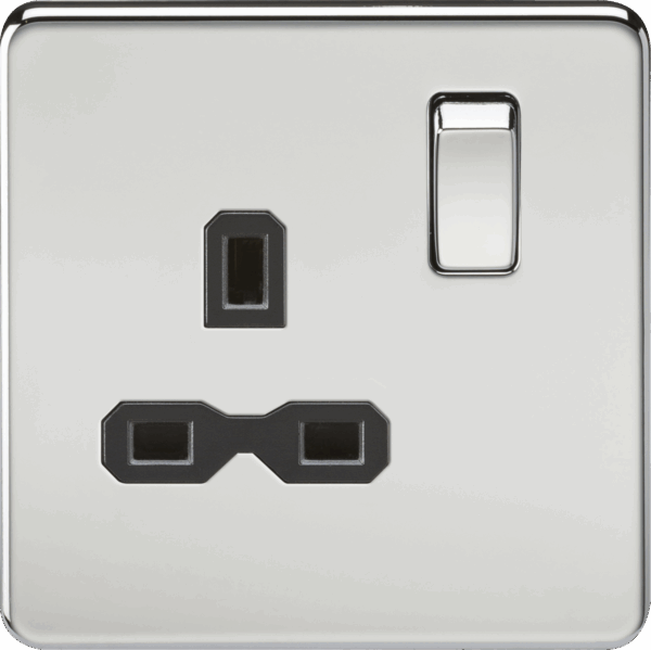 13A 1G DP Switched Socket - Polished Chrome with Black Insert
