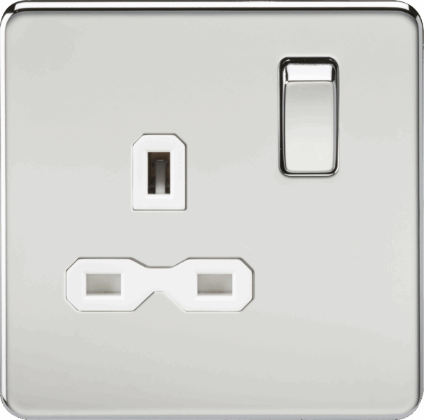 13A 1G DP Switched Socket - Polished Chrome with White Insert