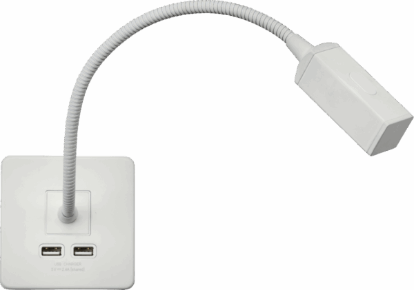230V LED Dimmable Reading Light with Dual USB A+A (5V DC 2.4A shared) - Matt White