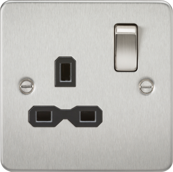 13A 1G DP Switched Socket - Brushed Chrome with Black Insert