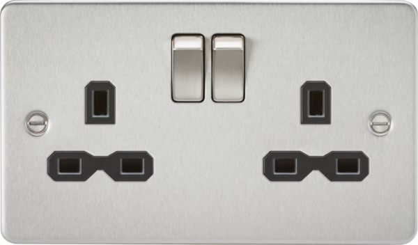 13A 2G DP Switched Socket with Twin Earths - Brushed Chrome with Black Insert