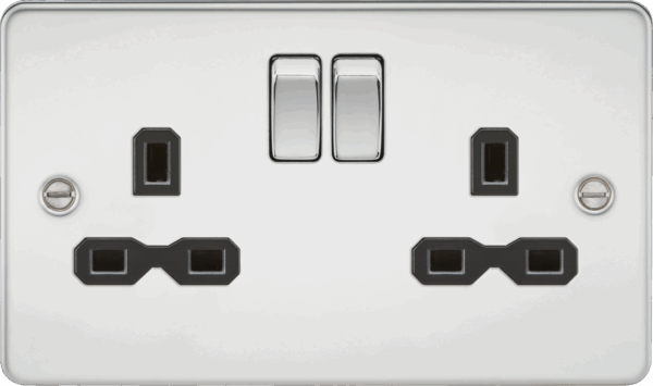 13A 2G DP Switched Socket with Twin Earths - Polished Chrome with Black Insert