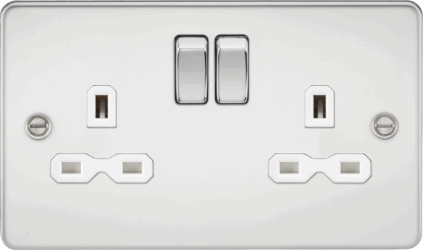 13A 2G DP Switched Socket with Twin Earths - Polished Chrome with White Insert