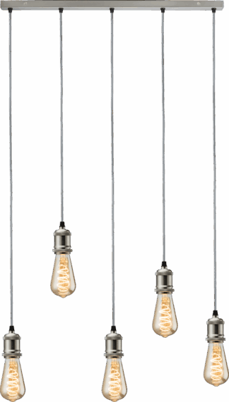 CALLA - 230V E27 Vintage 5 Light Bar Pendant - Brushed Chrome