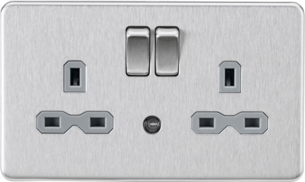 13A 2G DP Switched Socket with Photocell Nightlight Function - Brushed Chrome with Grey Insert
