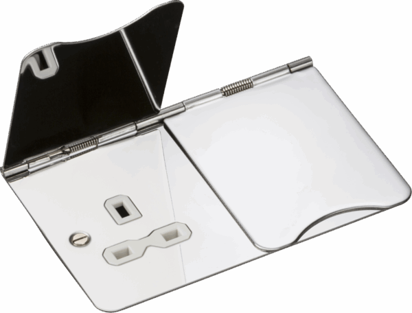 13A 2G Unswitched Floor Socket - Polished Chrome with White Insert