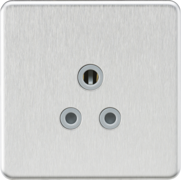 5A Unswitched Round Socket - Brushed Chrome with Grey Insert