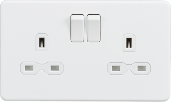 13A 2G DP Switched Socket with Twin Earths - Matt White with White Insert